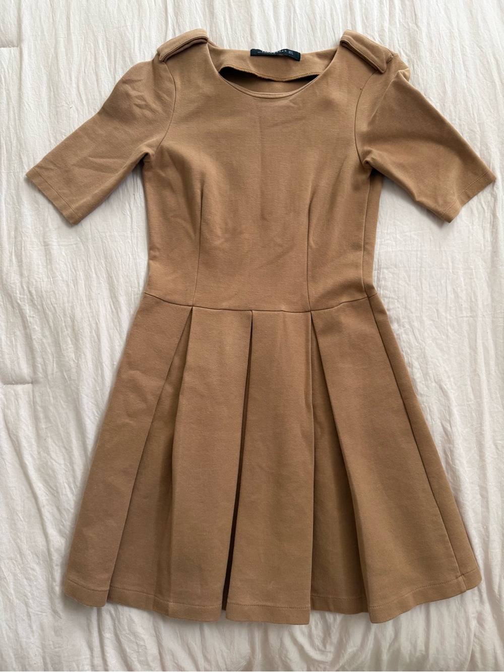 Zara Camel Pleated Fit-and-Flare Dress
